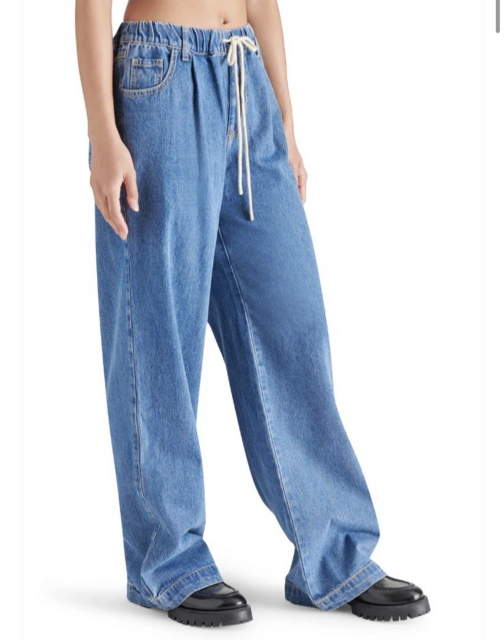 Steve Madden Jeans Womens Small Elastic Waist Baggy Minorca Pull- On Denim Pants